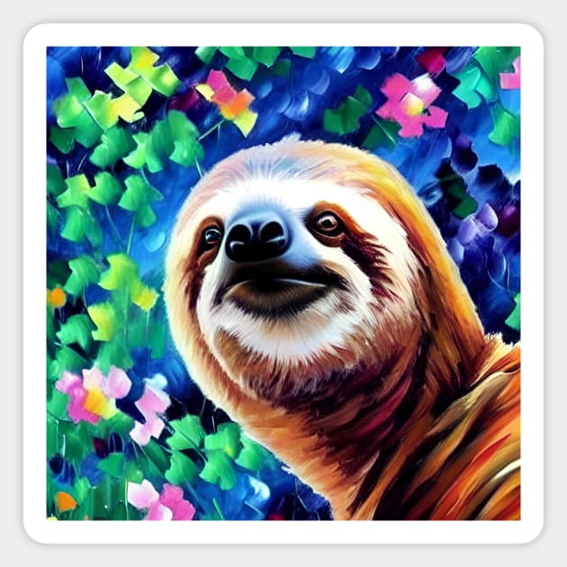 Smiling Sloth Surrounded by Flowers Magnet by ArtistsQuest